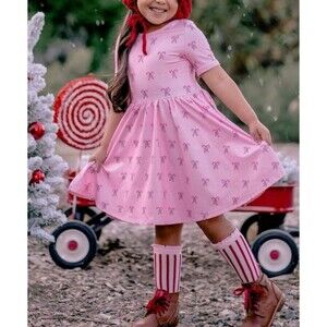 Girlhood Little Stocking Co Pink Candy Cane Twirl Dress Size 2 Holiday Christmas